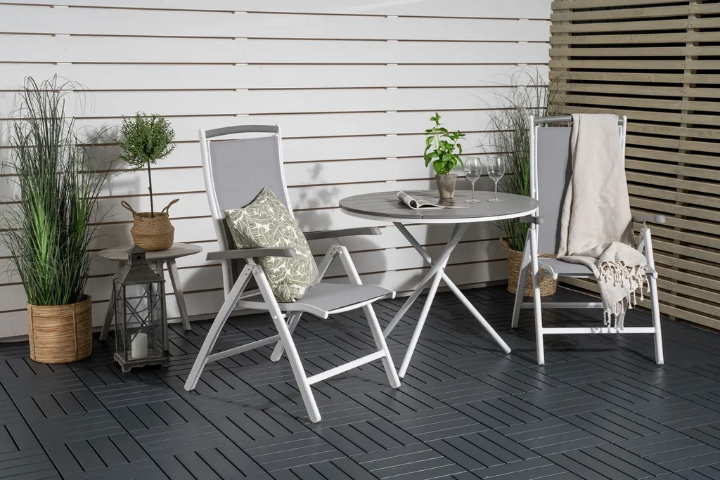 Table basse Parma finition gris-blanc Ø90cm plateau robuste et élégant