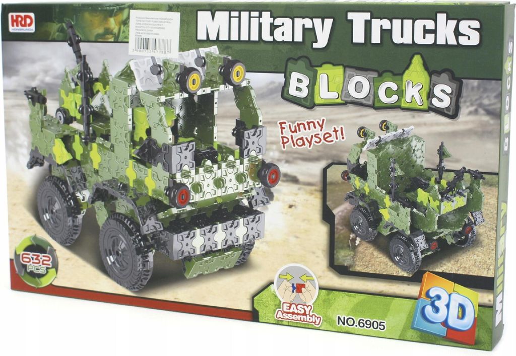 Militär LKW Bausteine Set 632 Teile - 3D Konstruktionsspielzeug Armee Fahrzeug Modell
