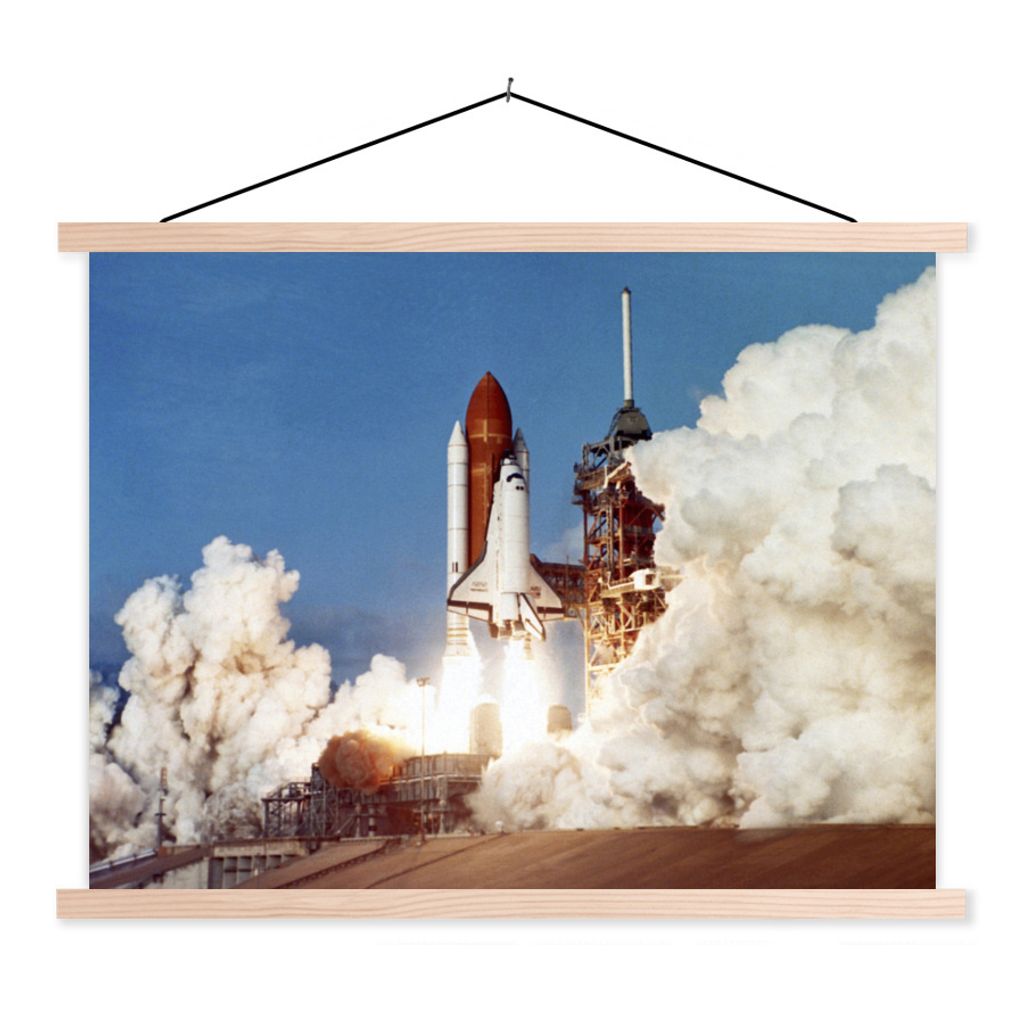 MuchoWow Textilposter Raketenstart 150x113 cm mit holzfarbenen Rahmen - Poster