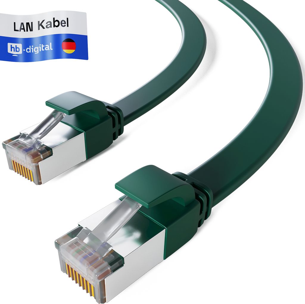 hb-digital Patchkabel 1m LAN Kabel Cat7 Netzwerk Kabel cat7 Flachkabel RJ45 Kupfer bis zu 10 Gbit/s U/FTP PVC grün