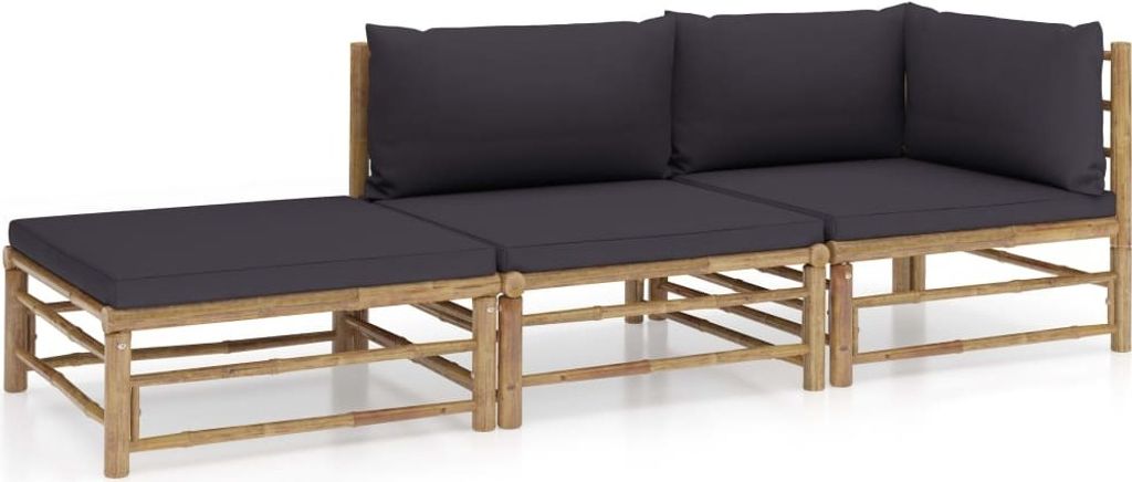The Living Store 3-tlg. Garten-Lounge-Set mit Dunkelgrauen Kissen Bambus