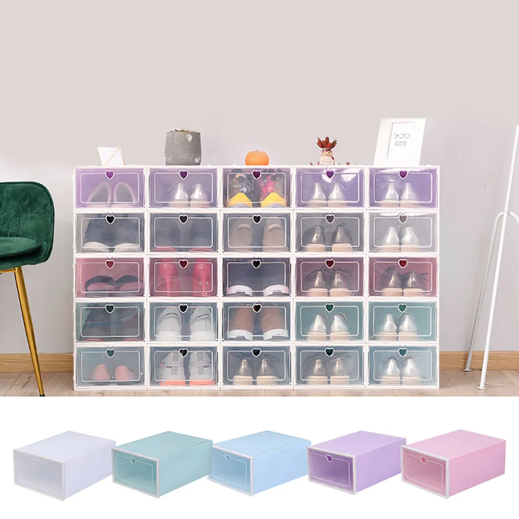 20 Boîtes à chaussures transparentes empilables en plastique violet