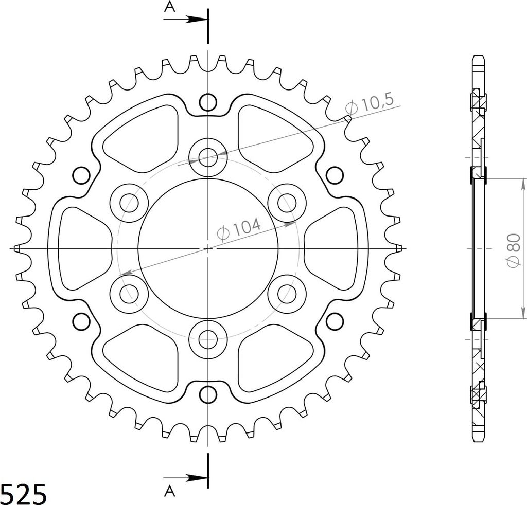 Stealth-Kettenrad Supersprox 525 - 42Z (rot) RST-1489:42-RED|ID 80,0 LK 104,0 6-Loch