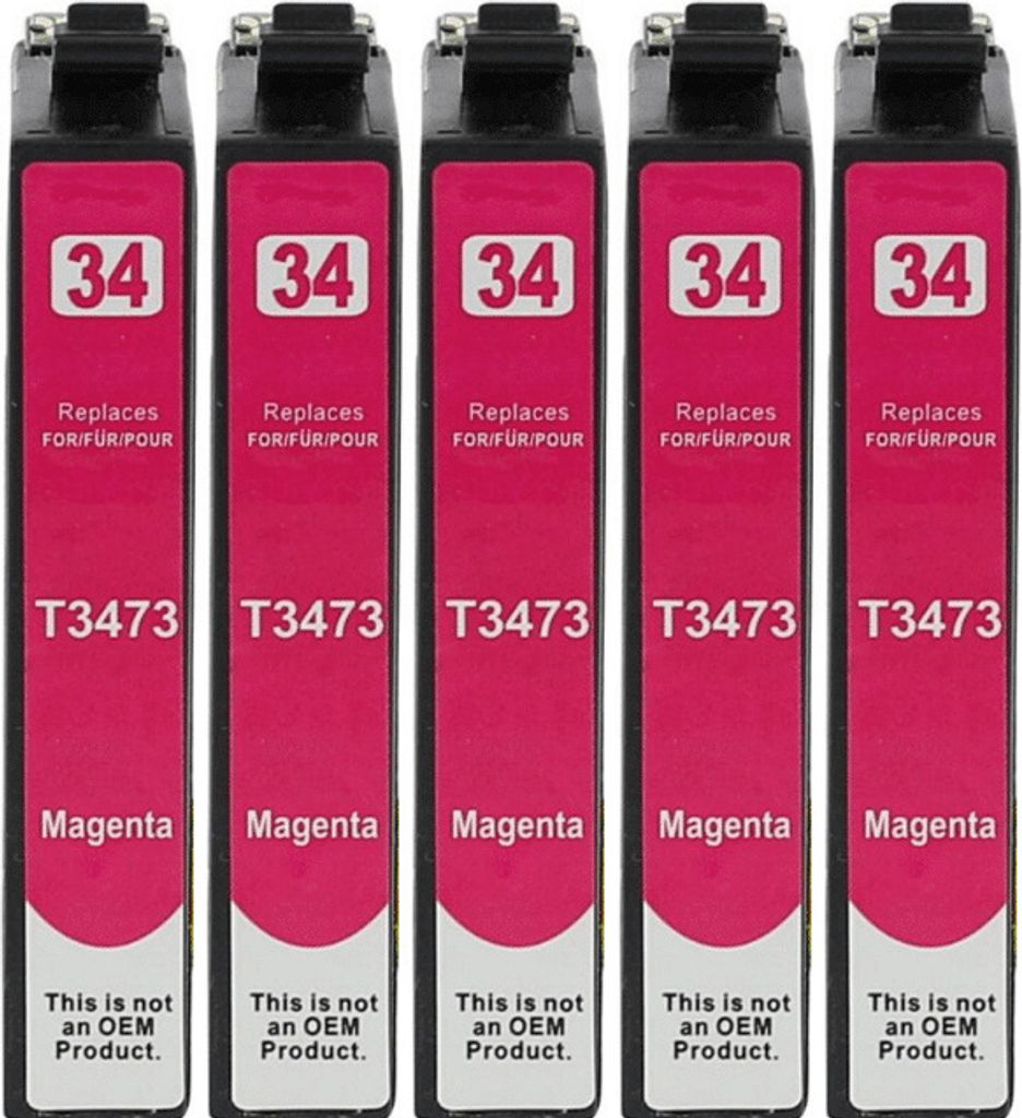 5 kompatible Druckerpatronen T3473, T34XL Magenta für Epson WorkForce Pro WF-3720 DW, WF-3720 DWF, WF-3725 DWF