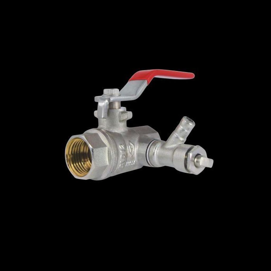 AquaCraft Kugelhahn 1001000149 Messing 3/4" IG (Rp) x IG (Rp) – mit Entleerung und flachem rotem Hebelgriff
