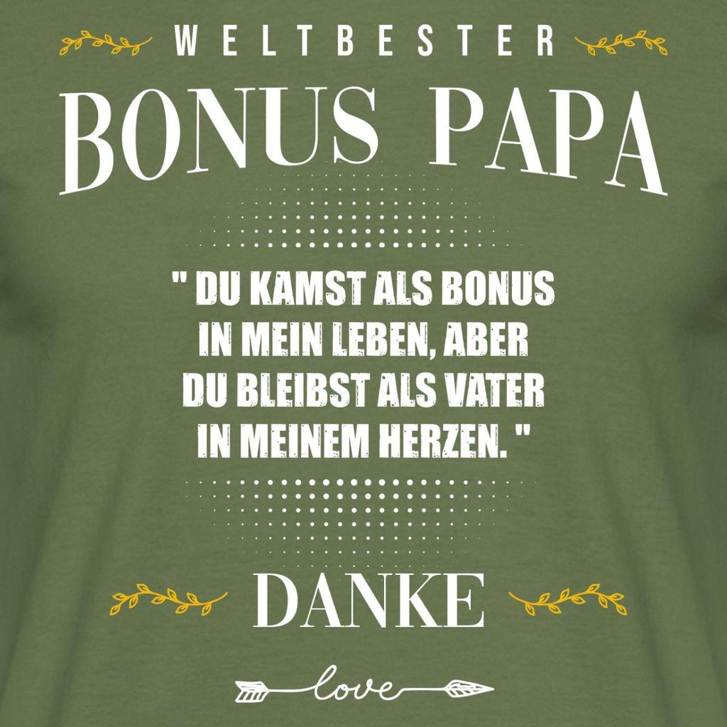 Spreadshirt Weltbester Bonus Papa Danke Vater In Meinem Herzen Männer T-Shirt, S, Militärgrün
