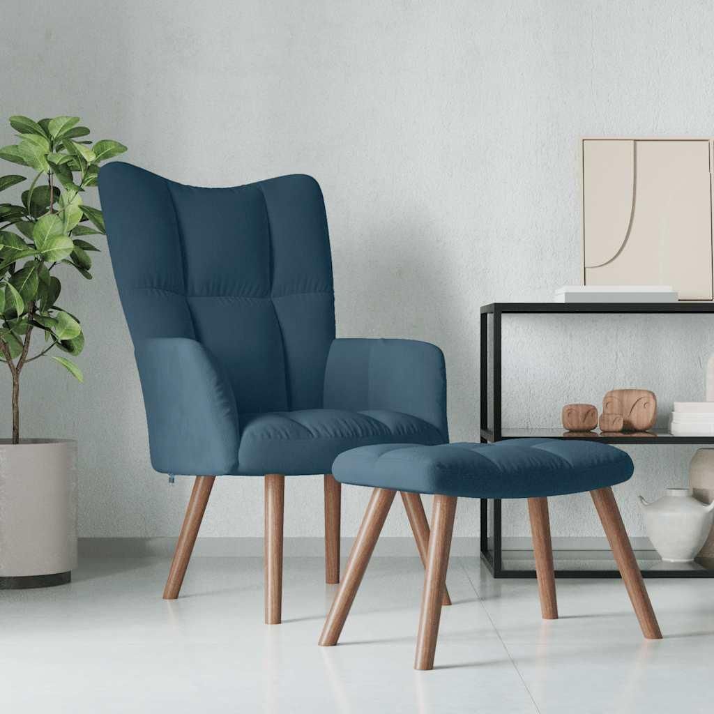 vidaXL Relaxačné kreslo s taburetom Blue Velvet Obrázok produktu 