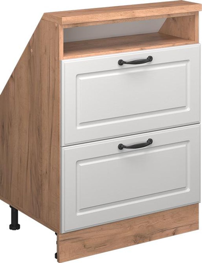 Vicco Dachschrägenschrank Rion, mit 2 Schubladen, Weiß Landhaus/Goldkraft Eiche/Goldkraft Eiche