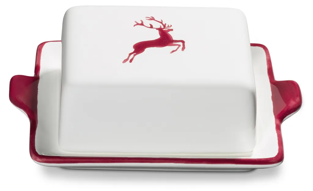 Beurrier artisanal Cerf Rouge Bordeaux 125g en faïence haut de gamme