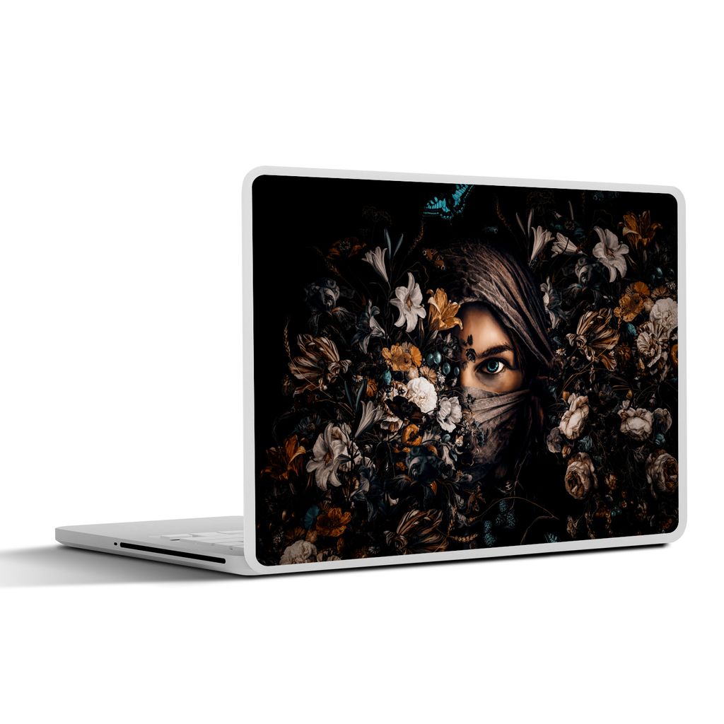 MuchoWow Laptop Aufkleber Sticker Cover Frau - Luxus - Blumen - Schmetterling - Porträt 25x18 cm - Laptop-Deko