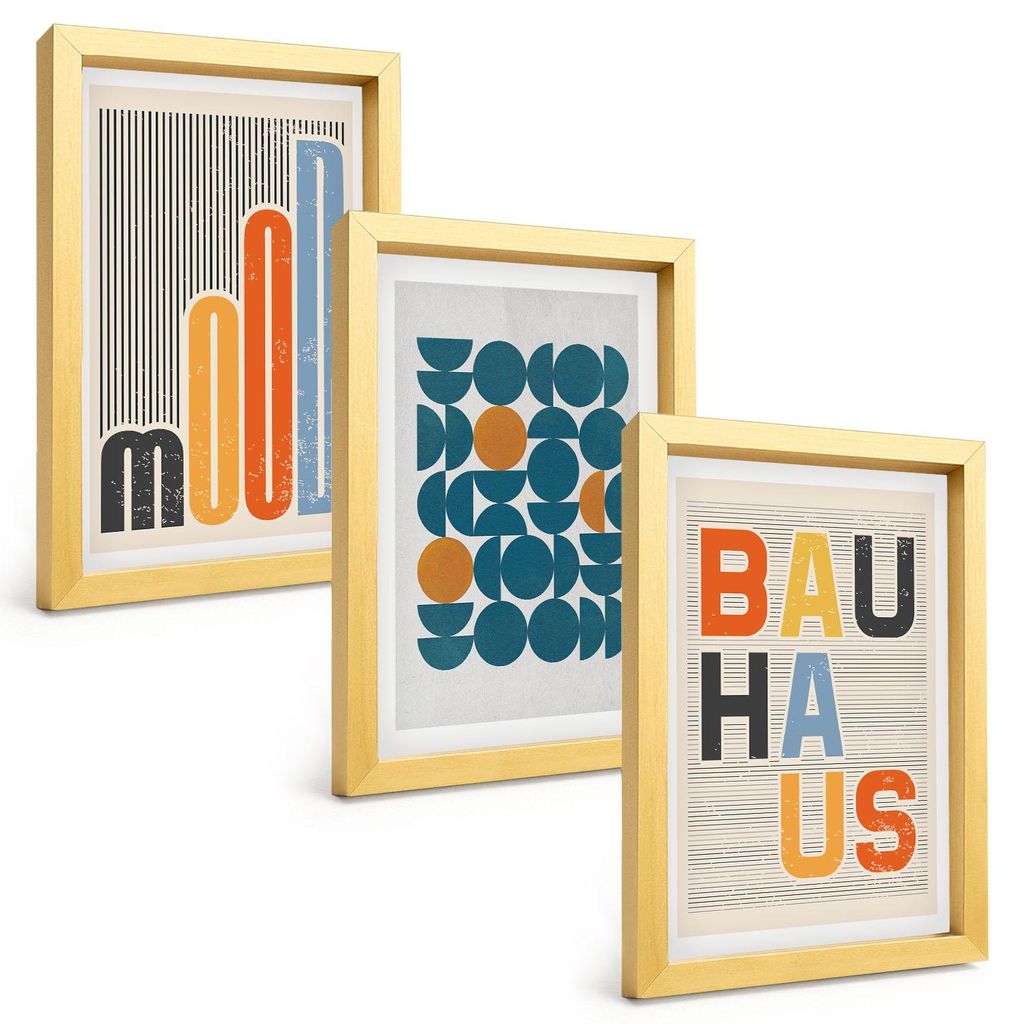 Bilder Set 3-teilig im Goldrahmen Rahmen – Wandbilder 3 Stück – gerahmte Poster für Wohnzimmer, Schlafzimmer und Flur – 20x30 cm – Geomet...