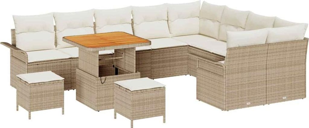 vidaXL Garten-Sofa-Set mit Kissen mit Speicher 12 pcs Beige und Creme