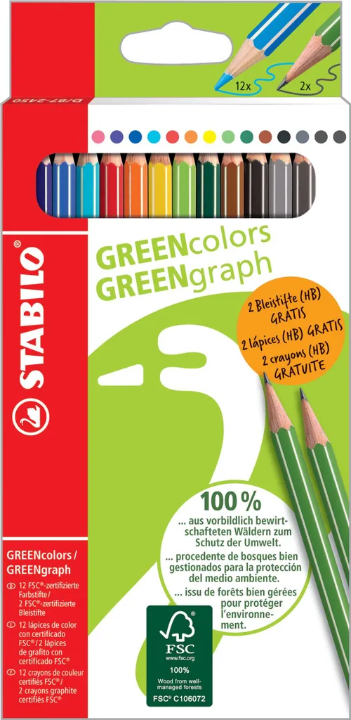Set STABILO GREENcolors 12+2 Matite Ecosostenibili per Ufficio e Hobby
