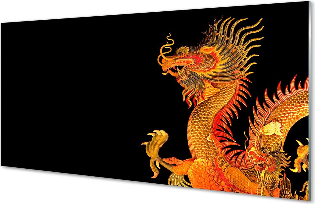 Glasbilder 100x50 Wandkunst Japanische goldene Drachen