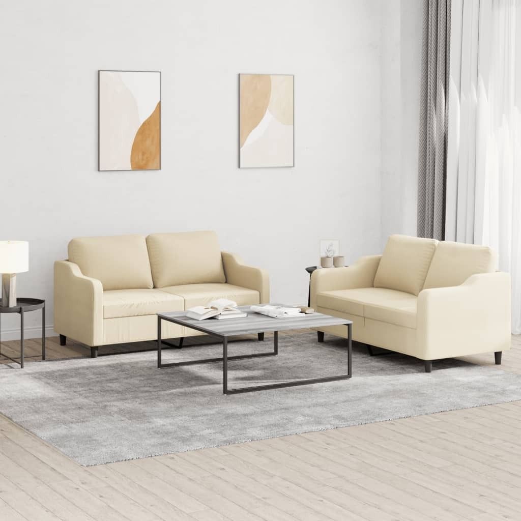 "2026 Promotion" 2-tlg. Sofagarnitur mit kissen - Wohnlandschaft - Creme Stoff - Klassische Sofas CC10914