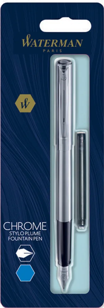 Stylo Plume Waterman Allure Bleu Pastel Chromé avec Pointe Fine en Blister