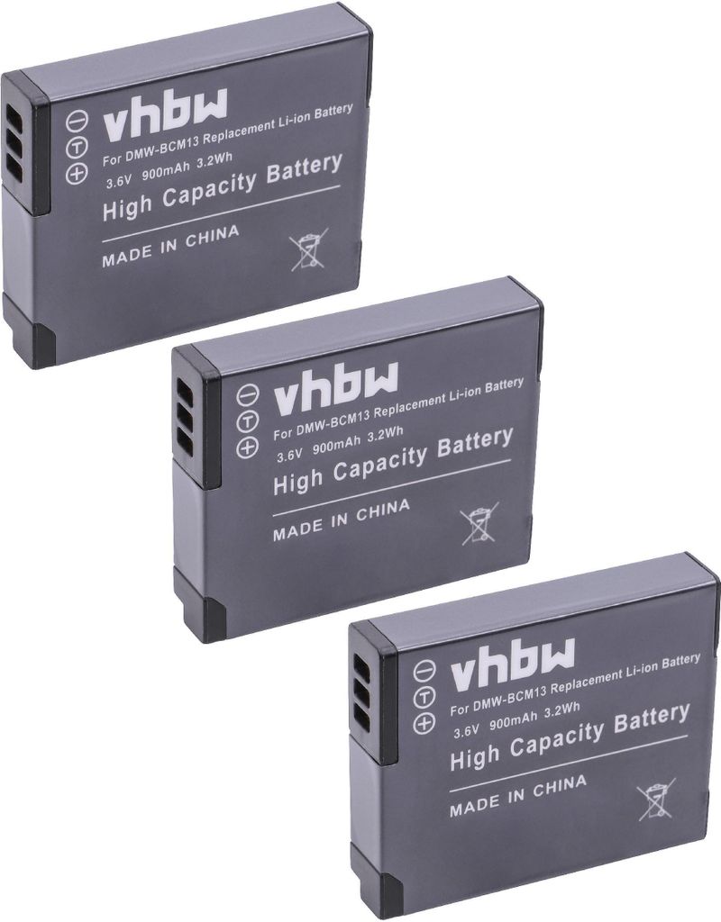 vhbw 3x Akku kompatibel mit Panasonic Lumix DMC-TZ56, DMC-TZ40, DMC-TZ41, DMC-FT5, DMC-TS5, DMC-FT7, DMC-TZ61 Kamera (900 mAh, 3,6 V, Li-Ion)
