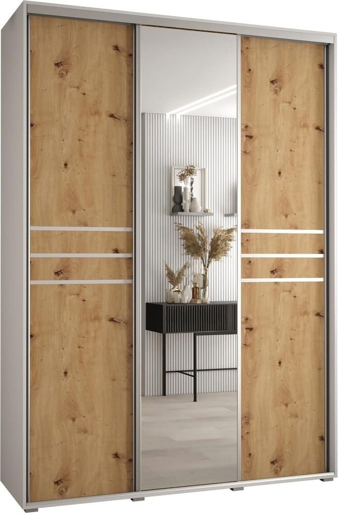 MEBLE KRYSPOL Cannes 11 Schrank mit 3 Schiebetüren - 205,2x180x45 cm - Weiß Artisan Silber