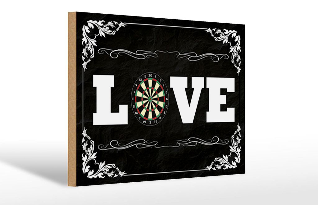 Holzschild Love Darts, 30x20 cm, Holzschilder Spruch Sport Hobby
