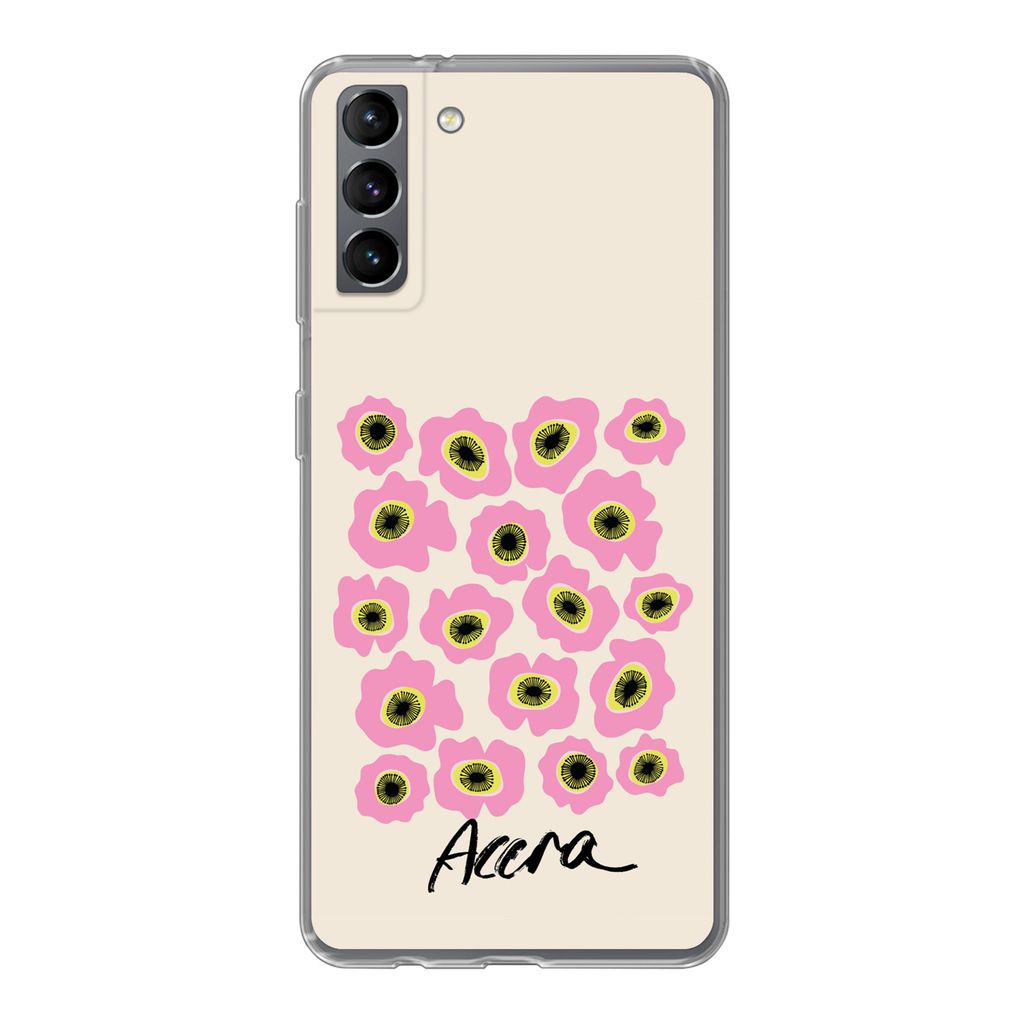 MuchoWow Handyhülle Schutzhülle Hülle für Samsung Galaxy S21 Plus Blumen - Rosa - Ghana Silikon Softcase Handy Hülle - Handy-Tasche