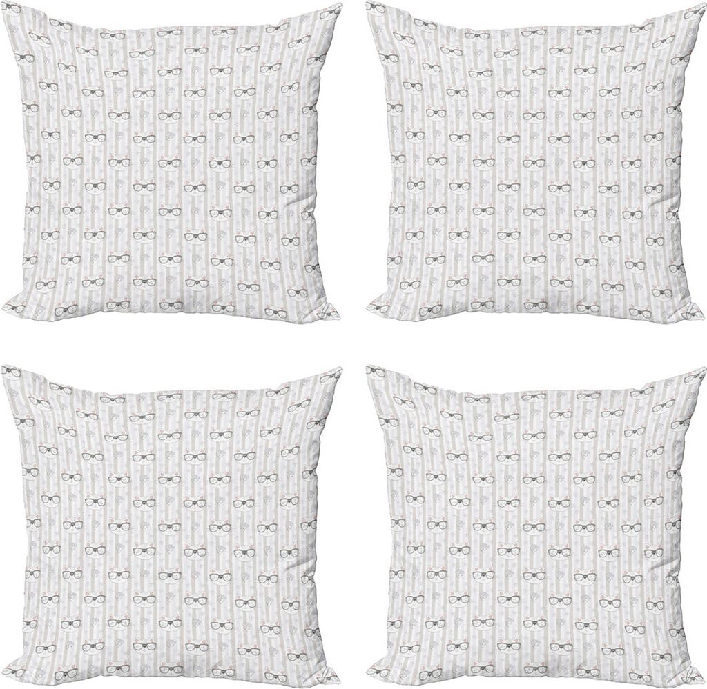 ABAKUHAUS Katzenliebhaber Kissenbezug Set (4 Stück), Vertikale Streifen-Herzen, Moderner Doppelseitiger Digitaldruck, 45 cm x 45 cm, Pale Grey Ros...