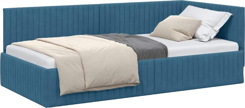 vidaXL Eckbettgestell mit Kopfteil Blau 100 cm x 200 cm Samt