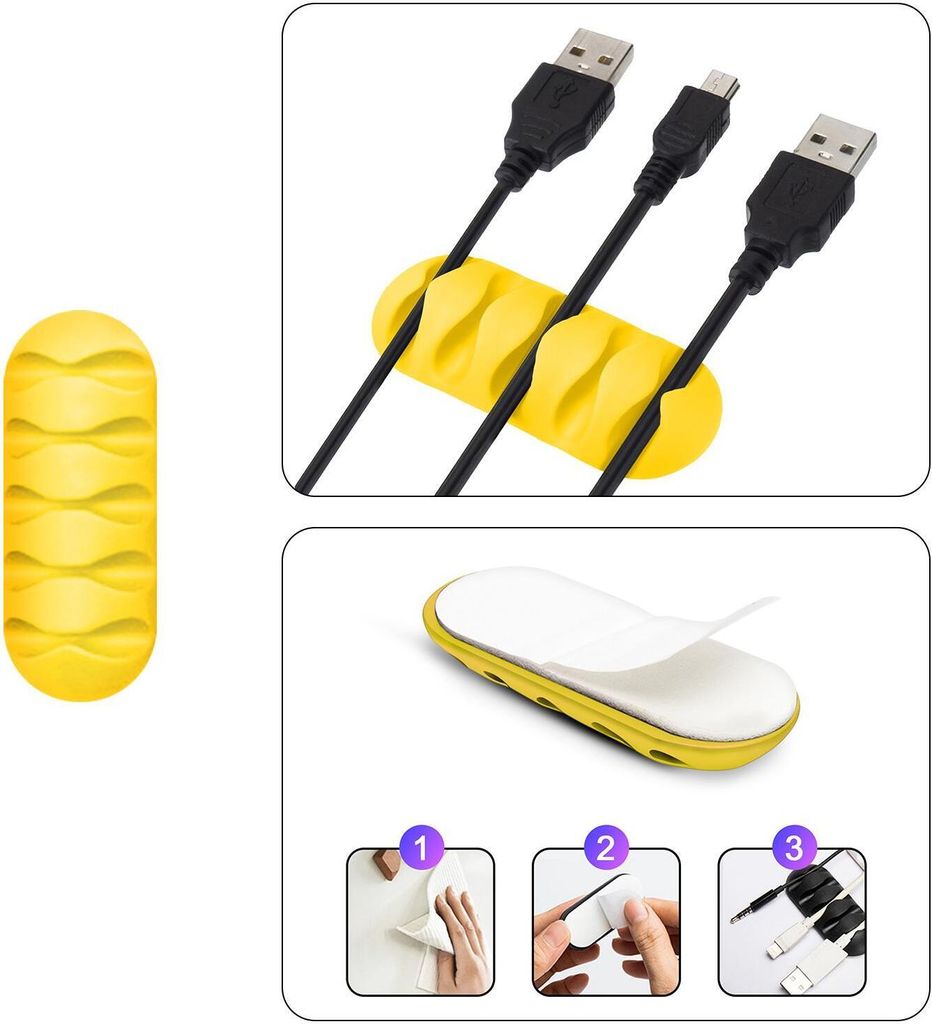 Kabel Organizer Kabelmanager 5-fach Kabelhalter Klemme Clip selbstklebend Schreibtisch Büro Farbe: Gelb Menge: 1 Stück