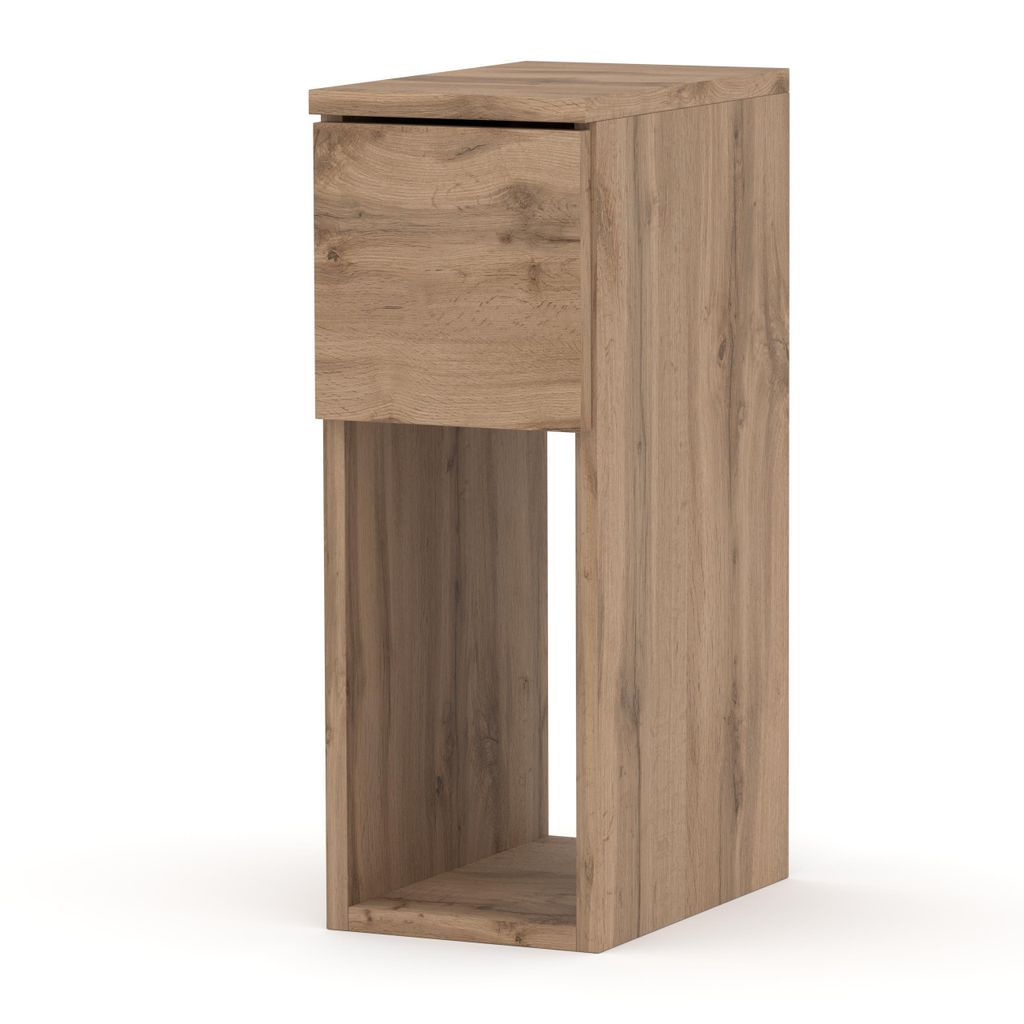 STIV Möbel | Schmaler Nachttisch Eiche Wotan 30x20x55 cm | 1 Schublade + offenes Fach | Kompakt | Rustikaler Holzstil