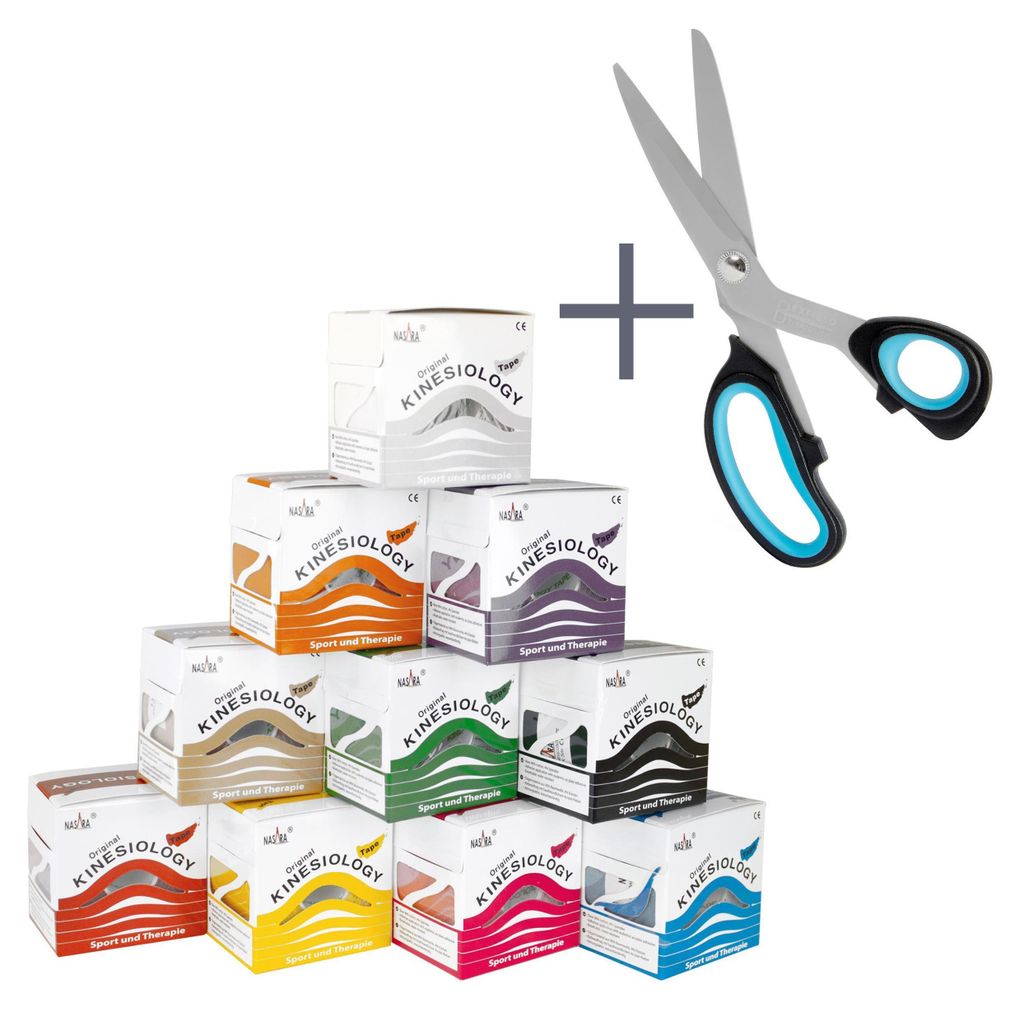 10x NASARA Kinesiologie Tape Bunt mit Schere Produktbild 