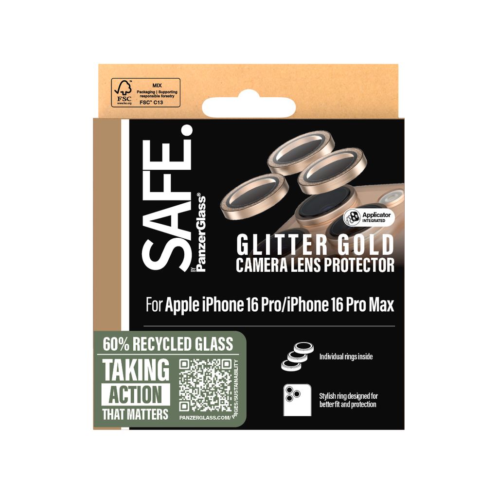 PanzerGlass SAFE. by ® Kameraschutz Glitter Gold iPhone 16 Produktbild 