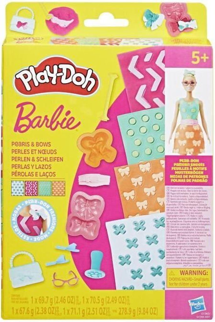 Play-Doh Barbie Perlen und Schleifen Nachfüllpack, Modellierknete, Mehrfarbig, Ab 3 Jahren