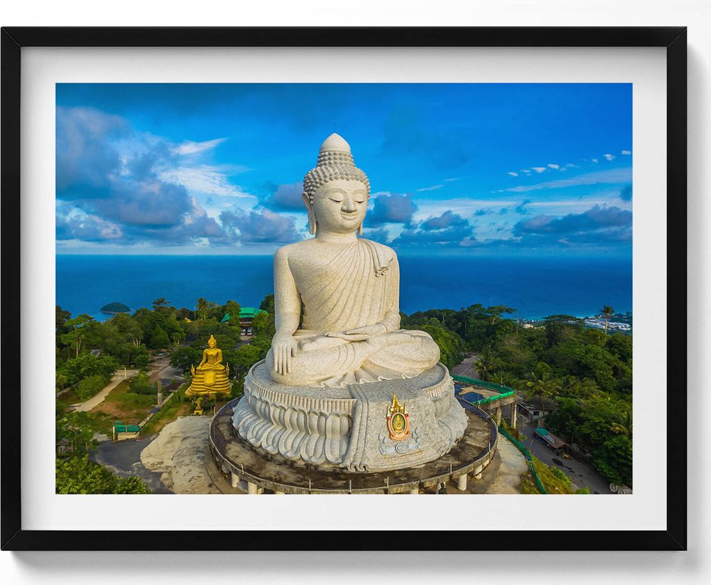 Buddha Phuket Thailand– Wandbild mit Rahmen – Gerahmtes Bild – Wanddekoration – 80x60 cm – Schwarz Rahmen