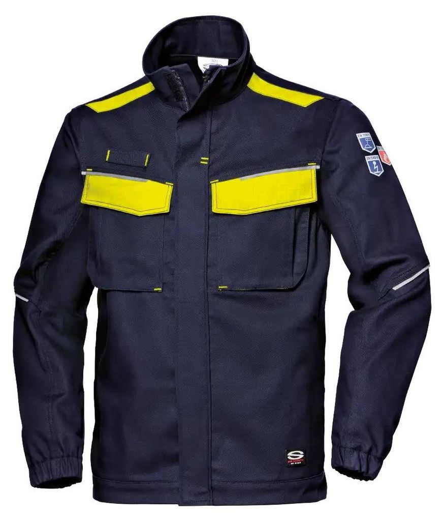 Sir Safety Polytech Stretch Warnschutz-Arbeitsjacke flammhemmend antistatisch blau gelb, XS, BLAU/HI-VIS GELB