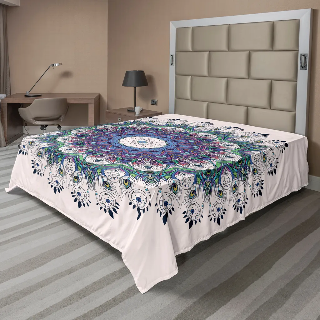 Drap de dessus décoratif Mandala tribal en tissu doux 266x260cm multicolore