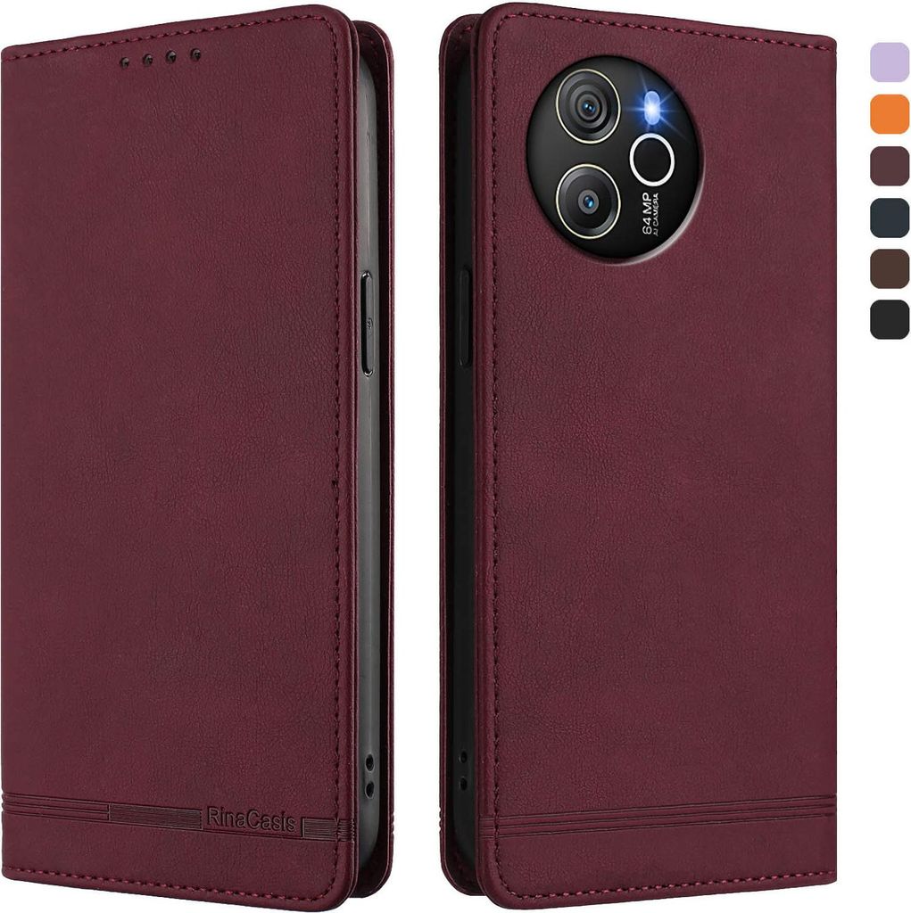 Hülle für Blackview Shark 8 /Oscal Tiger 12, Retro Kunstleder Ständer Klapphülle mit Kartenfächer und Magnetische Rot