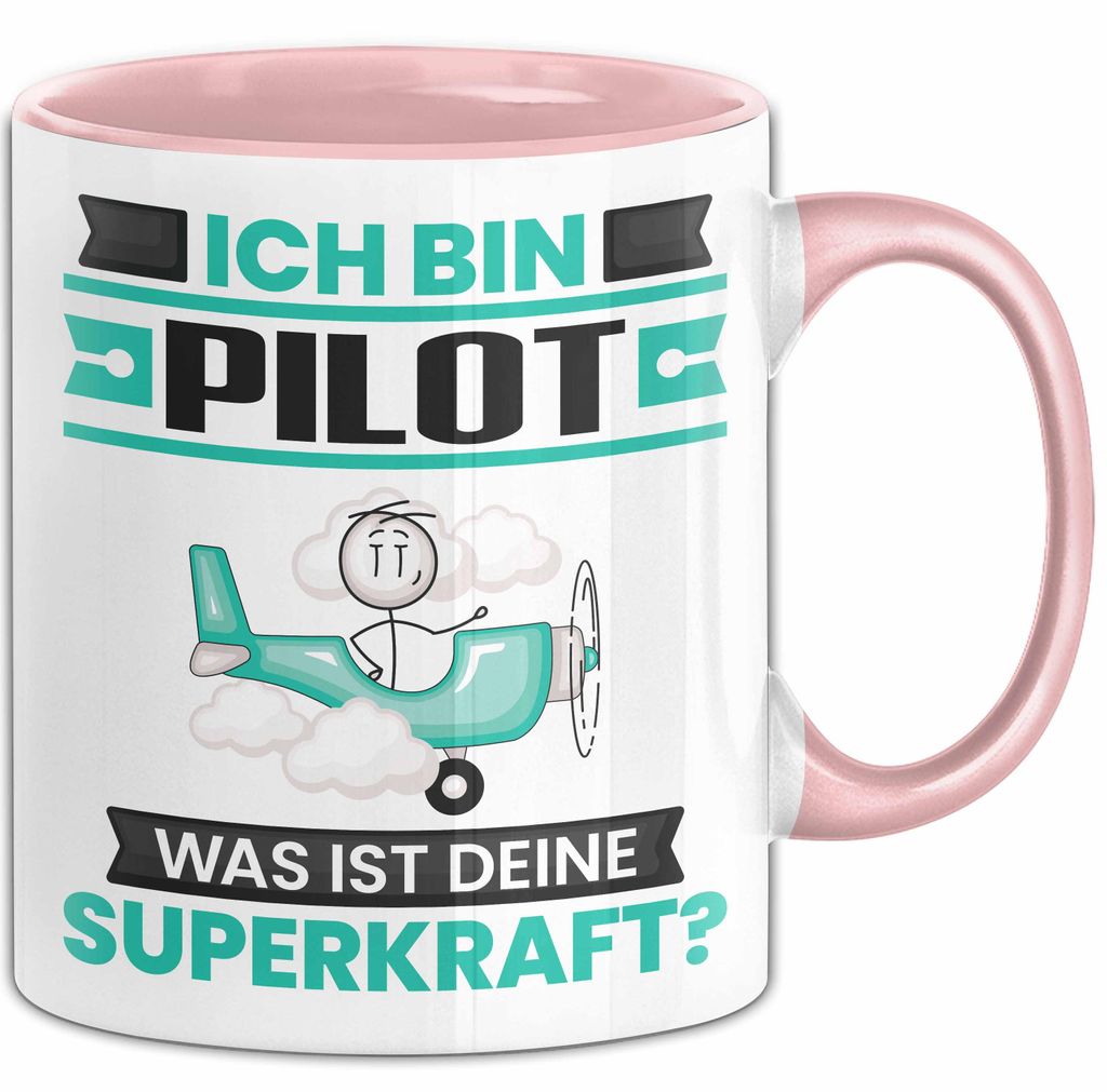 Pilot Tasse Geschenk für Pilot Geburtstag Lustiger Spruch Kaffee-Becher Was Ist Deine Superkraft (Rosa)
