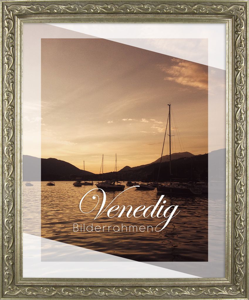Bilderrahmen Venedig - 25x100 cm, Silber Vintage Nachbildung, 1,5 mm Kunstglas entspiegelt
