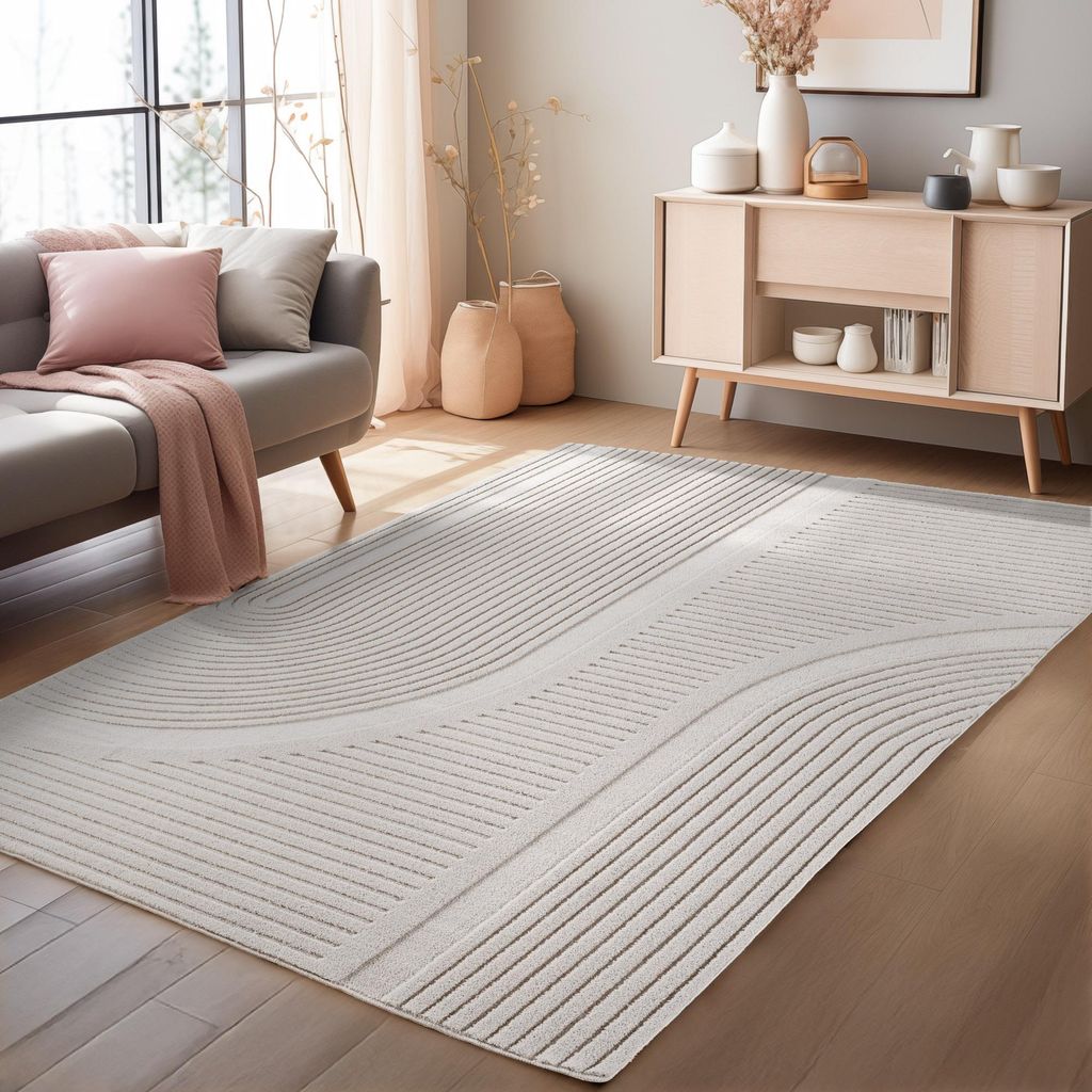 Homebyhome Boho Teppich Skandinavischer Kurzflor mit 3D Effekt, Waschbar Teppich für Wohnzimmer, Grösse: 160x230 cm