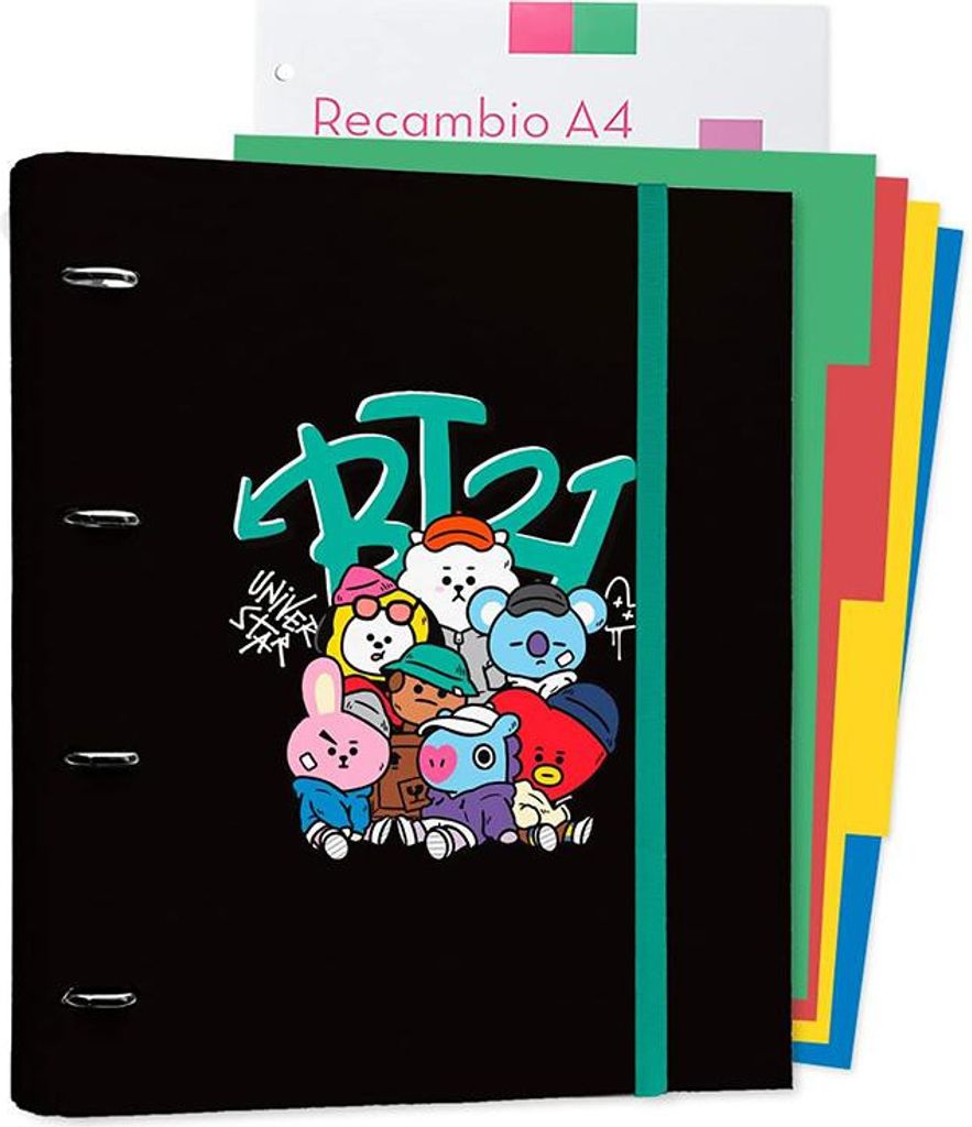 BT21 - Street Mood Sammlung A4-Ordner mit Blättern (4 Ringe, Gummiband)