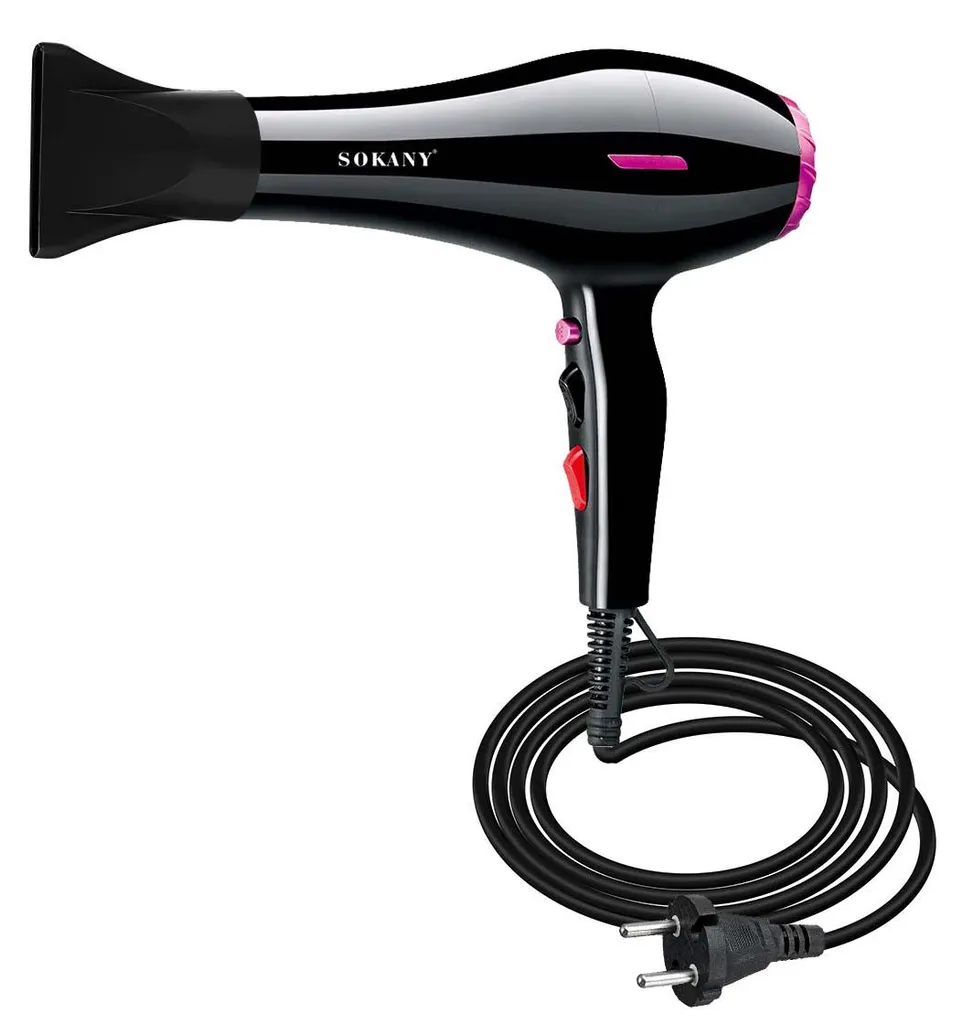 Sokany Sèche-Cheveux 2400W Noir avec Buse de Coiffage Air Chaud et Froid