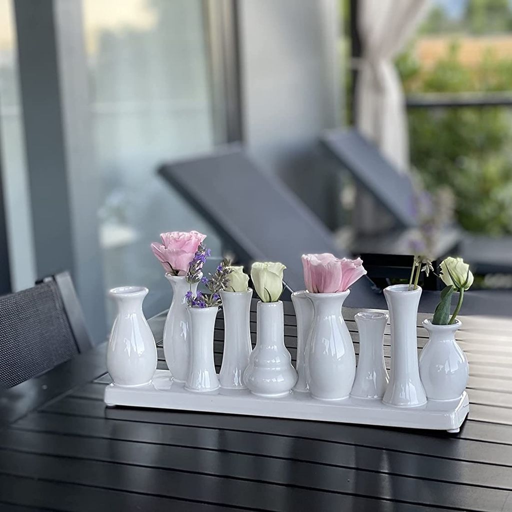 Jinfa Keramik Deko Blumenvasen Set (10 Vasen) in weiß