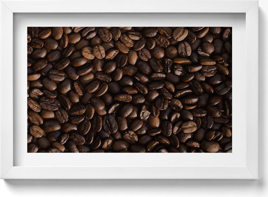 Arabica-Kaffeebohnen– Wandbild mit Rahmen – Gerahmtes Bild – Wanddekoration – 30x20 cm – Weiß Rahmen