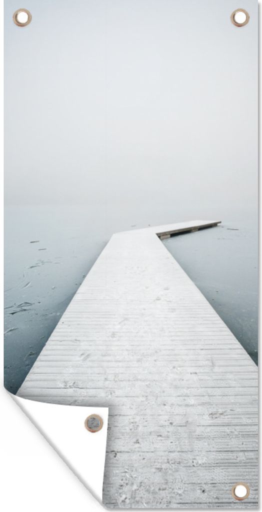 MuchoWow 30x60 cm Outdoor-Poster Gartendeko Sichtschutz Garten Poster für den Garten Ruhiger Steg über einem eisigen See