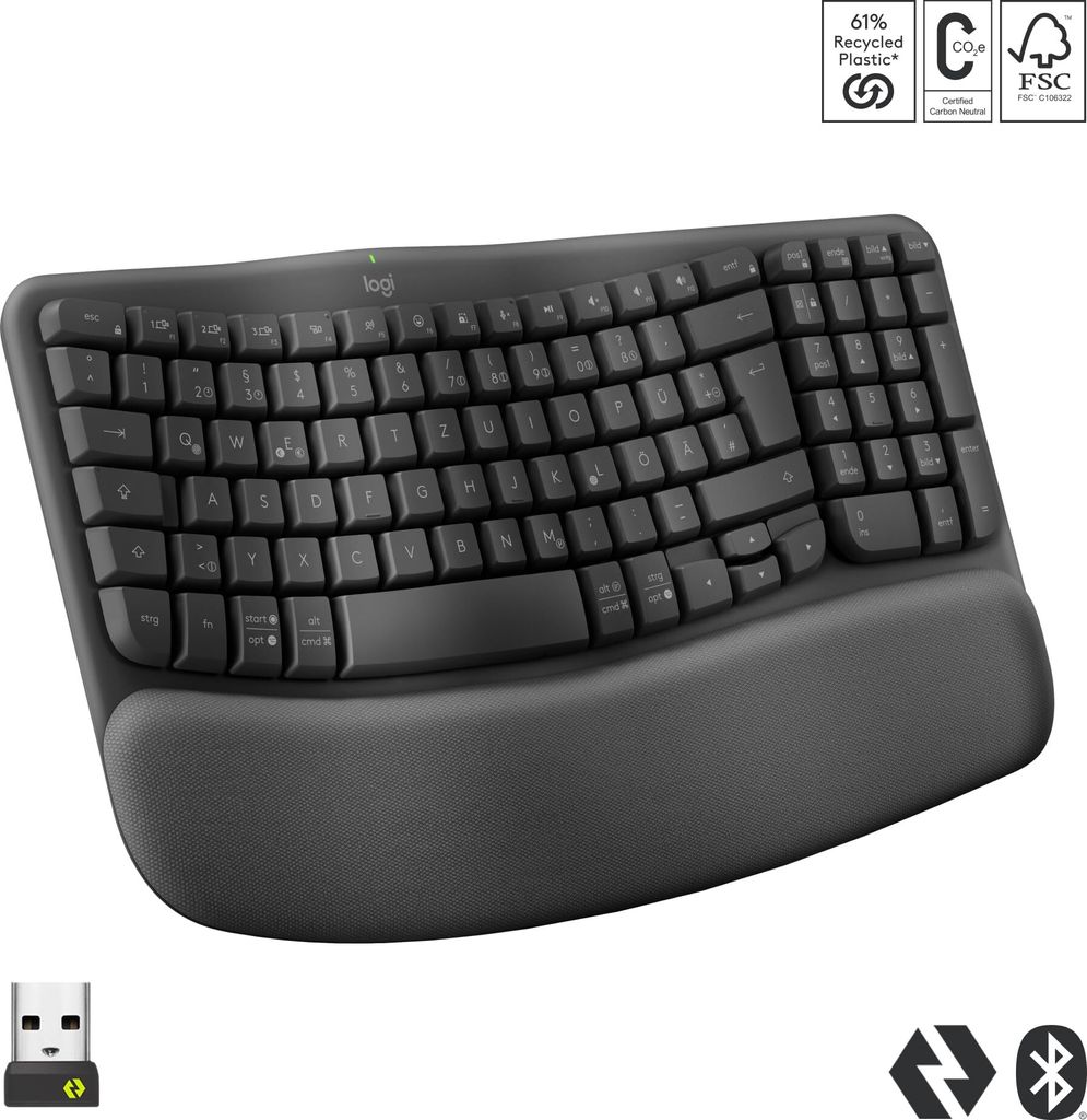 Logitech WAVE KEYS, schwarz - Kabellose ergonomische Produktbild 9
