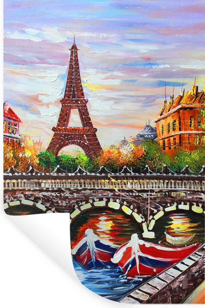 MuchoWow Wandtattoo Wandsticker Wandaufkleber Gemälde - Öl - Eiffelturm - Paris - Wasser 80x120 cm Selbstklebend und Repositionierbar - Reposit...