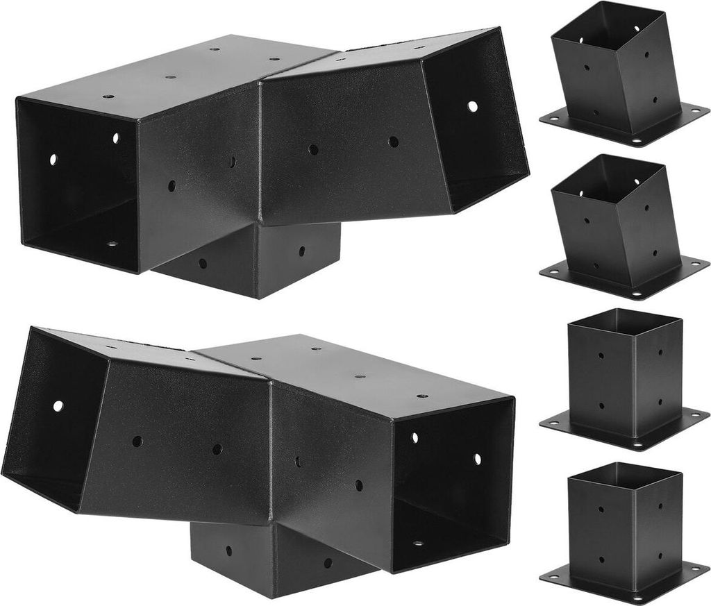 Pergola-Bausatz, 4x4 Zoll 3-Wege-Schräghalterungen für 92 x 92 mm Holzbalken in Originalgröße, 2er-Pack Pergola-Halterungen mit 2 Pfostenfüße...