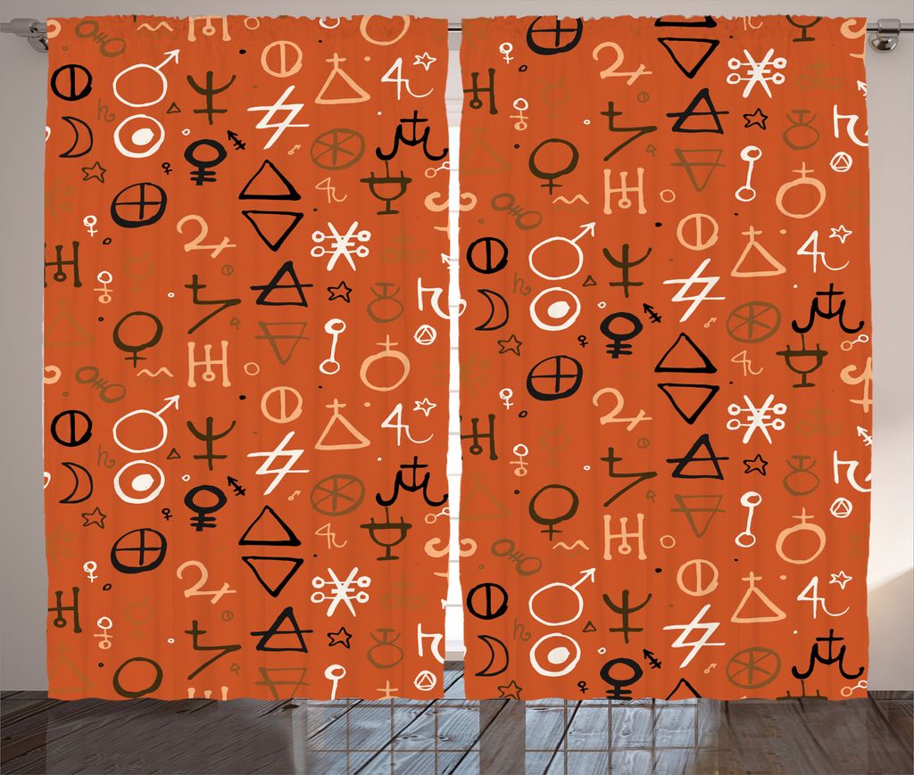 ABAKUHAUS Orange Rustikaler Gardine, West Aztec Forms, Schlafzimmer Kräuselband Vorhang mit Schlaufen und Haken, 280 x 175 cm, Rot