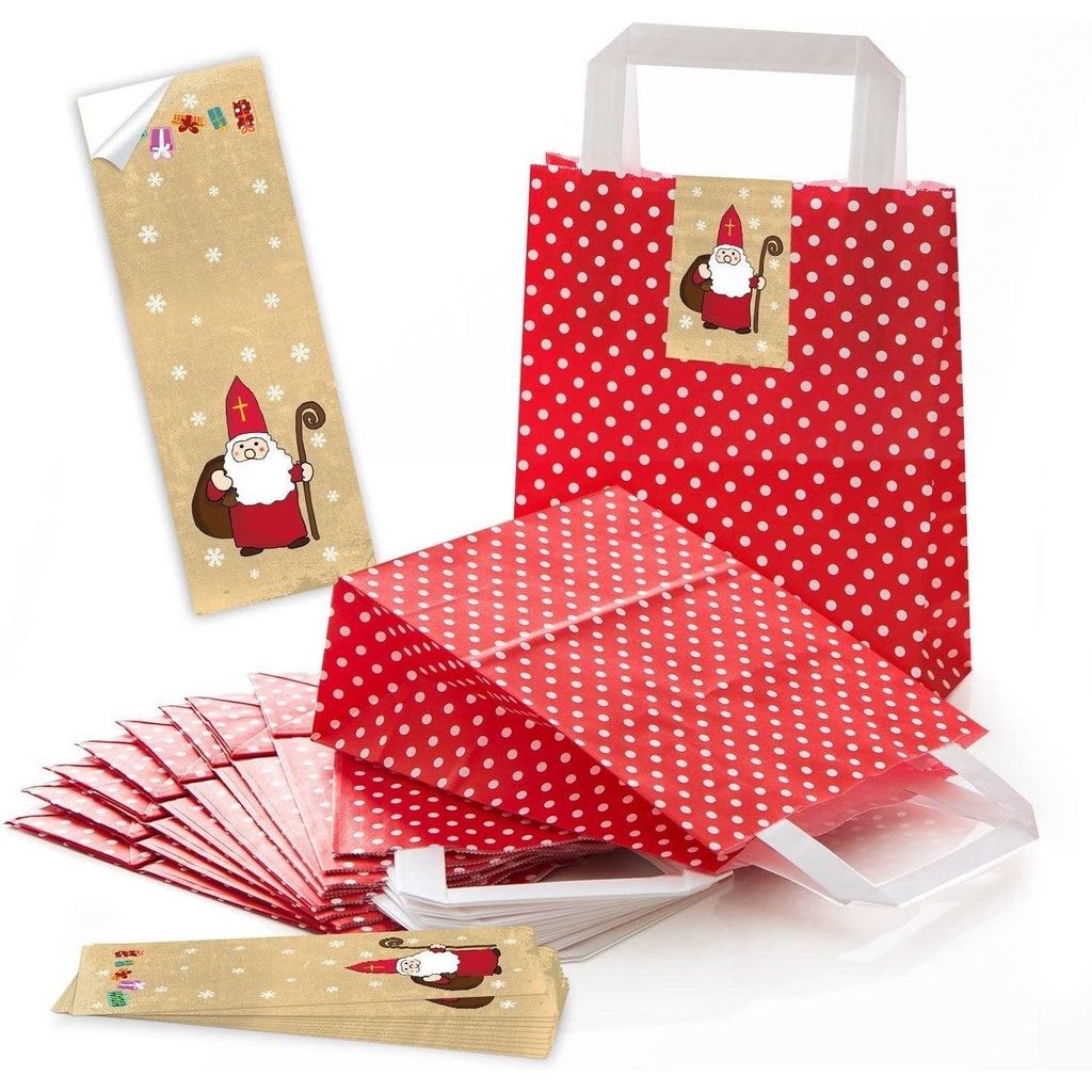 10 rot weiß gepunktete Papiertüten HEILIGER NIKOLAUS Produktbild 