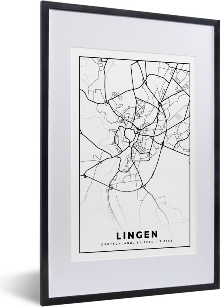 MuchoWow® Gerahmtes Poster Lingen - Karte - Stadtplan 40x60 Produktbild 