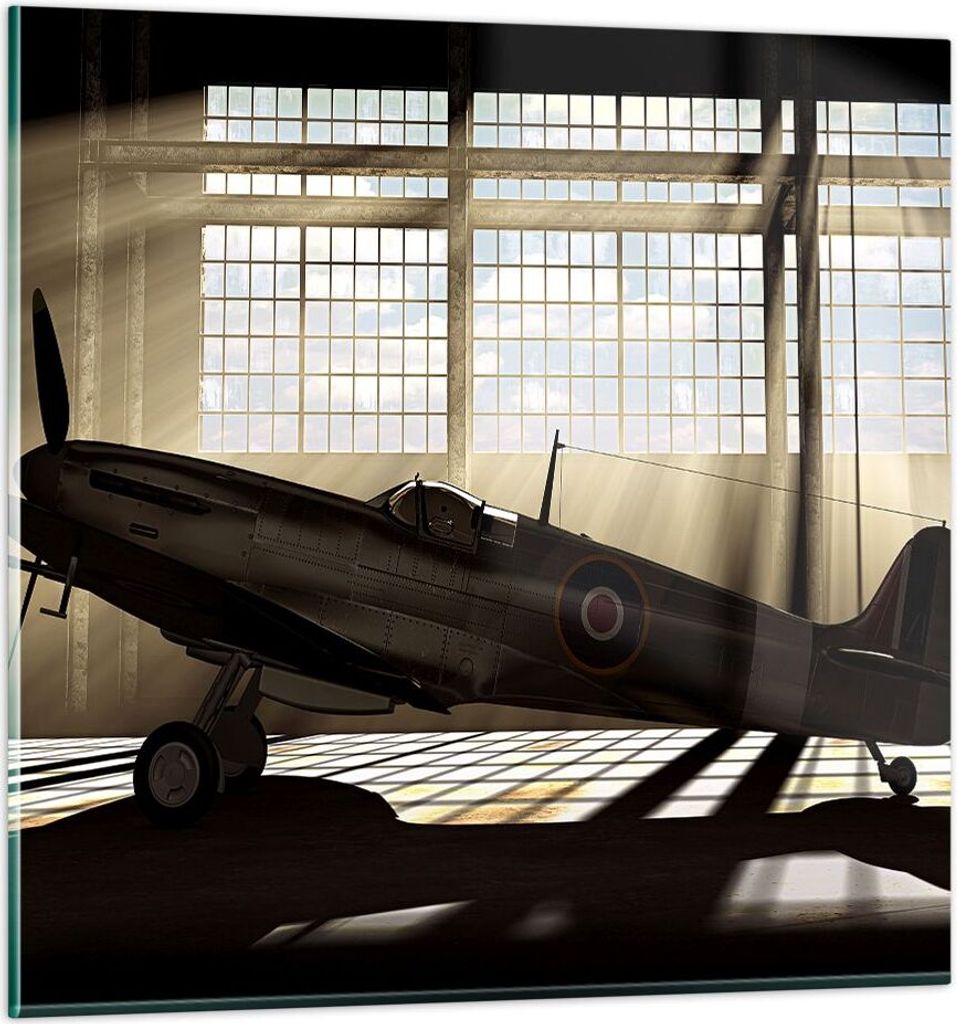 Bilder auf glas - Airplain Hangar Flug historisch - 40x40cm - Glasbilder - Wandbilder - Kunstdruck - zum Aufhängen bereit - Wanddekoration aus Gla...